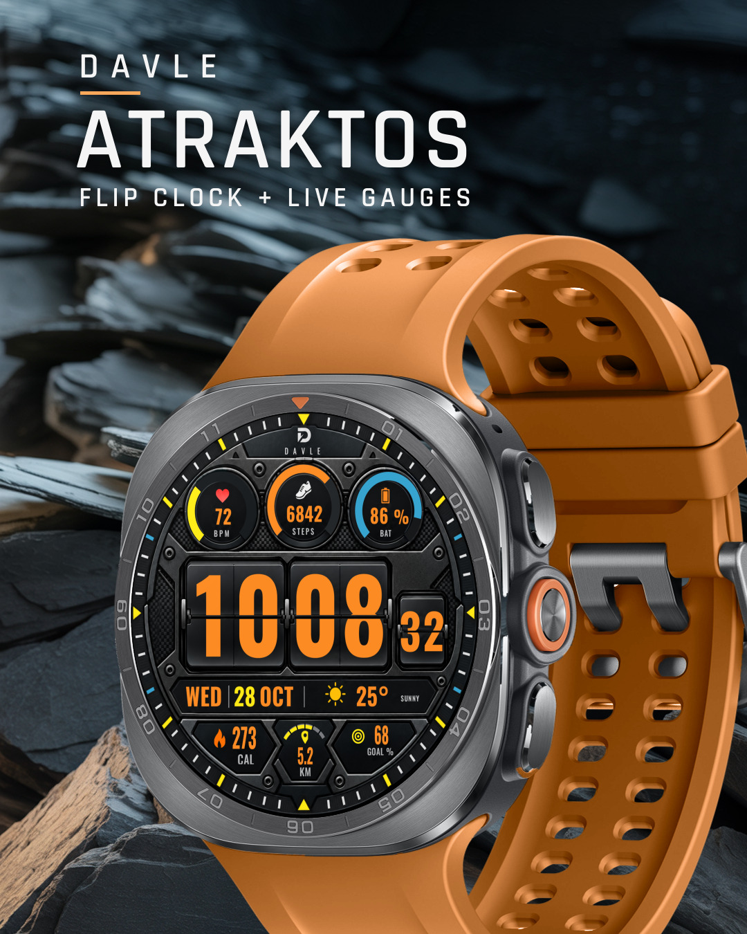 DAVLE ATRAKTOS watch face on a Galaxy Watch Ultra